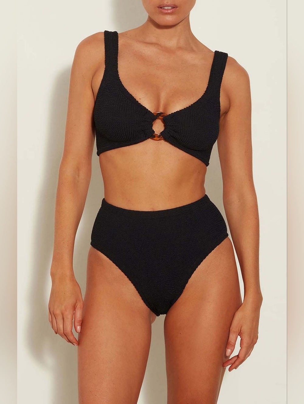 HUNZA G Black Stretch Nylon Nadine Bikini One Size